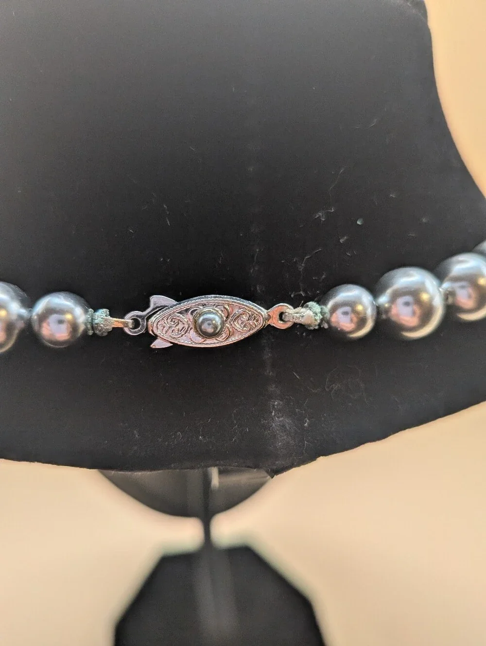 Vintage Silver Colored Faux Metallic Pearl Beaded Necklace Stamped Japan